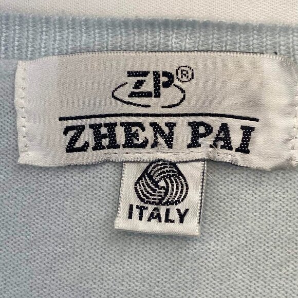 Italian Wool Cardigan Sweater Button Down Long Sleeves Deep V-Neck Light Blue - Picture 10 of 12